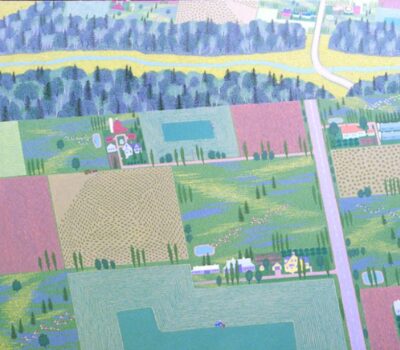 Farms with Blue Lupines and Buttercups — oil on canvas 1984-85