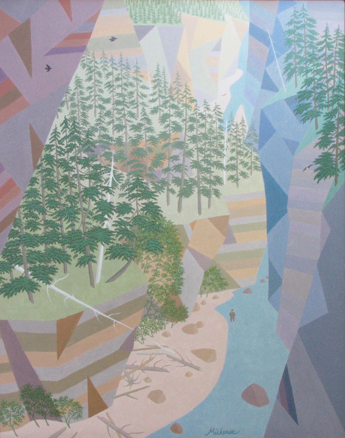 Hot and Cold Canyon with Angler — 64" x 50" oil on linen
