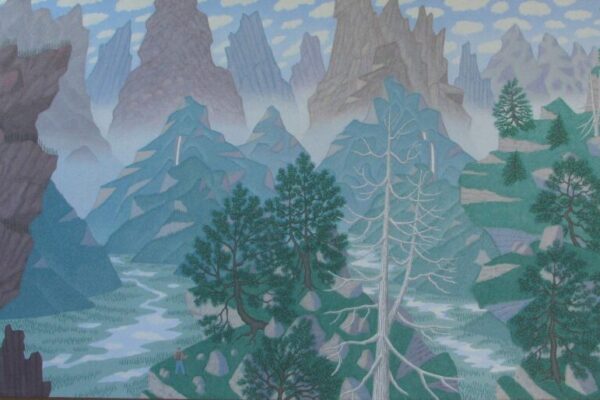 Peaks, Falls, Valley, Hiker — 34" x 68"