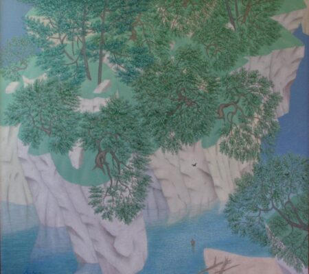Spring, Wind, Cliffs, Crows And Angler - 68 x 76